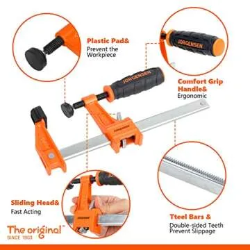 Jorgensen 6” Bar Clamp Set, 2-Pack Steel F Clamp Light Duty, 300 lbs Load Limited, for Woodworking, Metalworking, DIY