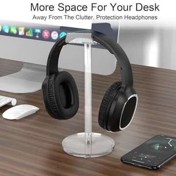 Dealpoli Acrylic Desktop Headphone Holder, Countertop Accessories Stand, Universal for All Music Gaming Headsets 1 Pack(DP015)
