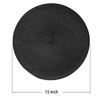 AHHFSMEI Round Braided Placemats 15 Inch Round Table Mats for Dining Tables Natural Woven Heat Resistant Place mats Set of 6 (Black)
