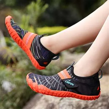 UBFEN Water Shoes for Kids Boys Girls Aqua Socks Barefoot Beach Sports Swim Pool Quick Dry Lightweight Toddler Little Big Kid A Black Orange 12 Little Kid