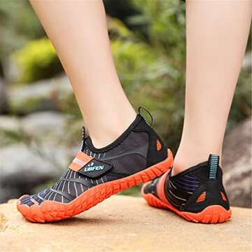 UBFEN Water Shoes for Kids Boys Girls Aqua Socks Barefoot Beach Sports Swim Pool Quick Dry Lightweight Toddler Little Big Kid A Black Orange 12 Little Kid