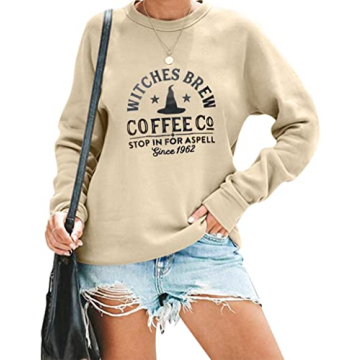 DUTUT Halloween Sweatshirts for Women Witches Brew Funny Pullover Sweater Tops