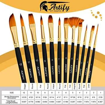 Artify Paint Brush Set - 12 Pcs with Travel Case & Extras