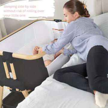 3 in 1 Baby Bassinet with Wheels, Portable Bedside Sleeper for Baby with 7 Adjustable Heights and Fo...