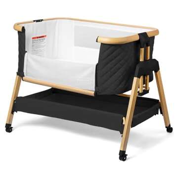 3 in 1 Baby Bassinet with Wheels, Portable Bedside Sleeper for Baby with 7 Adjustable Heights and Foam Mattress, Baby Bedside Crib for Newborns and Infants with Storage Basket, Carry Bag Included