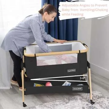 3 in 1 Baby Bassinet with Wheels, Portable Bedside Sleeper for Baby with 7 Adjustable Heights and Foam Mattress, Baby Bedside Crib for Newborns and Infants with Storage Basket, Carry Bag Included