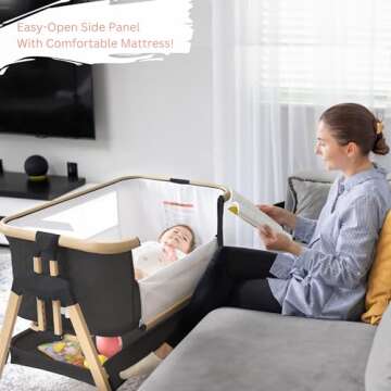 3 in 1 Baby Bassinet with Wheels, Portable Bedside Sleeper for Baby with 7 Adjustable Heights and Foam Mattress, Baby Bedside Crib for Newborns and Infants with Storage Basket, Carry Bag Included