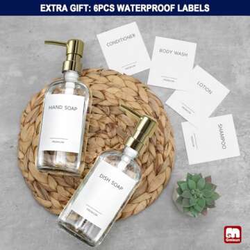 GMISUN Gold Soap Dispenser, 2 Pack Clear Glass Soap Dispenser with Rustproof Golden Pump, 16 Oz Clear Bathroom Hand Soap Dispenser, Refillable Kitchen Hand and Dish Soap Dispensers Set, Liquid Bottles