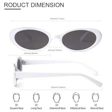 VIA LEECA Retro Oval Sunglasses - Trendy 90s Fashion for Women