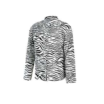 Votuleazi Women Button Down Casual Shirts, Fashion AbstractZebra Print Long Sleeve Loose Tops for Summer Fashion Streetwear (Black White, Small)