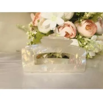 Checkered Hair Claw Clips for Women Girls Fashion Hair Clips for Styling Claw Clamps Thick Hair Retro Rectangle Shape, YOEMAYUNER (1PC White)