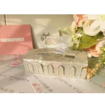 Checkered Hair Claw Clips for Women Girls Fashion Hair Clips for Styling Claw Clamps Thick Hair Retro Rectangle Shape, YOEMAYUNER (1PC White)