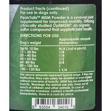 KALA HEALTH PeakTails MSM Powder for Dogs, 1 lb, Hip and Joint Support Supplement, 99.9% Pure Distilled MSM, Made in The USA
