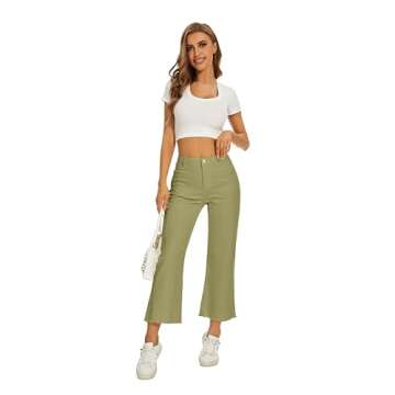 KICZOY Women Straight Leg Capris Jeans Mid Rise Cropped Pants Stretchy Ankle Length with Pockets Oli...
