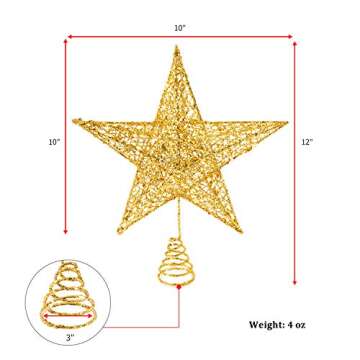 Christmas Tree Topper, Soqool Glittered Gold Hallow Star Tree Topper for Mas Tree Decorations/Holiday Party Home Indoor Decororations/Bar Shop Office (10, Gold)