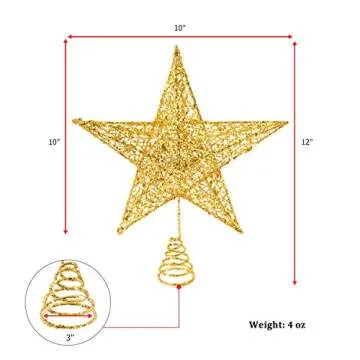 Christmas Tree Topper, Soqool Glittered Gold Hallow Star Tree Topper for Mas Tree Decorations/Holiday Party Home Indoor Decororations/Bar Shop Office (10, Gold)
