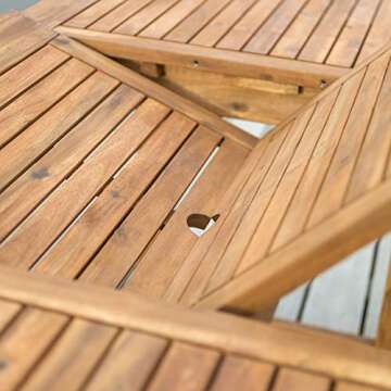 Walker Edison 7 Person Outdoor Wood Chevron Patio Furniture Dining Set Extendable Table Chairs Bench All Weather Backyard Conversation Garden Poolside Balcony, 6 Piece, Brown