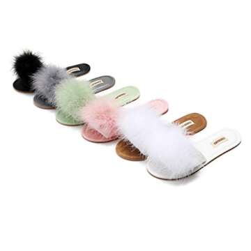 FAYUEKEY Women Fur Slippers - Comfy Fluffy Slides