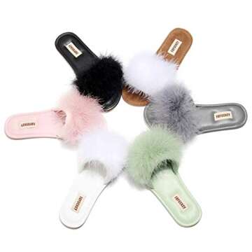FAYUEKEY Women Fur Slippers - Comfy Fluffy Slides