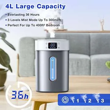 4L Ultrasonic Cool Mist Humidifier for Large Rooms
