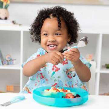 Bumkins Disney Short Sleeve Bib for Girl or Boy, Toddler and Kids for 1-3 Years, Large Size, Essential Must Have for Junior Children, Eating, Mess Saving Soft Fabric Apron for Play, Ariel