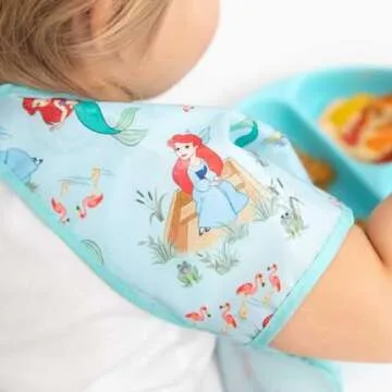 Bumkins Disney Short Sleeve Bib for Girl or Boy, Toddler and Kids for 1-3 Years, Large Size, Essential Must Have for Junior Children, Eating, Mess Saving Soft Fabric Apron for Play, Ariel