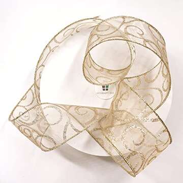 CT CRAFT LLC Organza Glitter Ribbon 2.5" x 50 Yards - Perfect for Home Decor, Weddings & Crafts