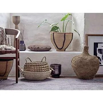 Creative Co-Op 15" & 16" Handwoven Natural Seagrass Jute Trim (Set of 2 Sizes) Baskets, Multicolor