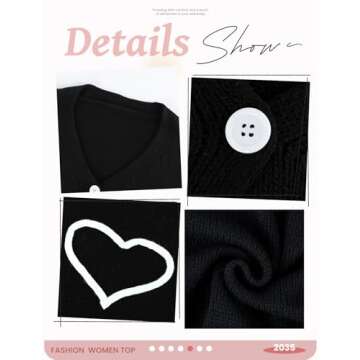 Wyeysyt Valentine Heart Sweater Cardigan for Women Cropped Knit Sweater Cute Button Down V Neck Cardigan(Black-S)