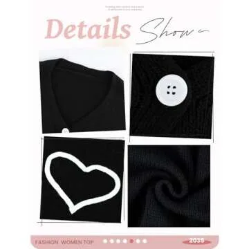 Wyeysyt Valentine Heart Sweater Cardigan for Women Cropped Knit Sweater Cute Button Down V Neck Cardigan(Black-S)
