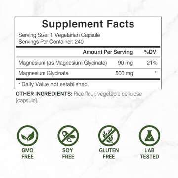 DEAL SUPPLEMENT Magnesium Glycinate 500mg, 240 Veggie Capsules | Chelated for Easy Absorption | High...