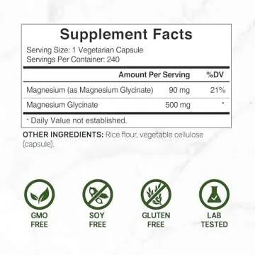 DEAL SUPPLEMENT Magnesium Glycinate 500mg, 240 Veggie Capsules | Chelated for Easy Absorption | High...