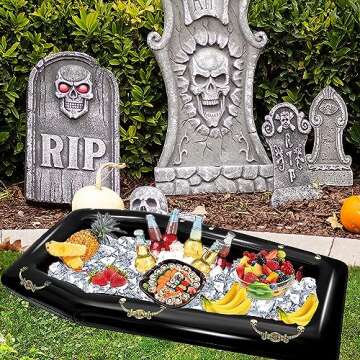 52Inch Inflatable Coffin Cooler Coffin Pool Float Inflatable Cooler Ice Chest Buffet Cooler Drink Beverage for Halloween Party Spooky Decor Cooler Pool Party Picnic Barbecue Party