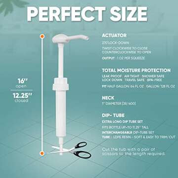 Gallon Pump Dispenser - Dispenses 1 Ounce Per Stroke - for Plastic or Glass Bottles – Heavy-Duty Leak Proof for Commercial and Household Use – BPA Free 38/400 (Pack of 4)