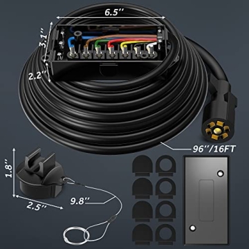 MICTUNING 16FT Heavy Duty 7 Way Trailer Plug Cord