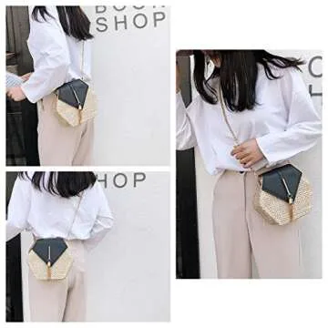 Bausweety Women's Crossbody Bag Cute Straw Shoulder Bag