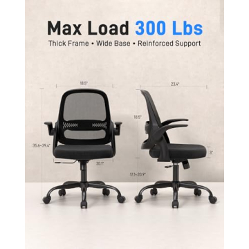 Ergonomic Mesh Office Chair for Home Office, Flip-Up Arms, Breathable Mesh Back & Thick Seat Cushion...
