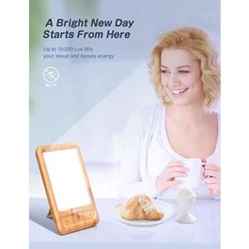 Dreamegg Light Therapy Lamp Bright Sun Lamp, UV Free 10000 Lux Light Lamp with White, Warm and Natural Lights, Stepless Brightness, 6 Timer Levels, Touch Control, Portable Sun Lamp for Home Office