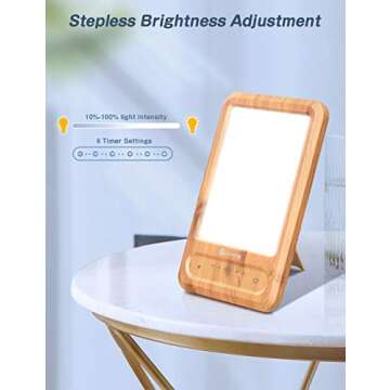 Dreamegg Light Therapy Lamp Bright Sun Lamp, UV Free 10000 Lux Light Lamp with White, Warm and Natural Lights, Stepless Brightness, 6 Timer Levels, Touch Control, Portable Sun Lamp for Home Office