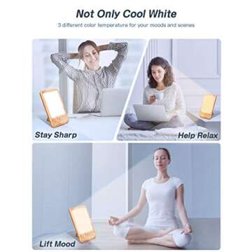 Dreamegg Light Therapy Lamp Bright Sun Lamp, UV Free 10000 Lux Light Lamp with White, Warm and Natural Lights, Stepless Brightness, 6 Timer Levels, Touch Control, Portable Sun Lamp for Home Office