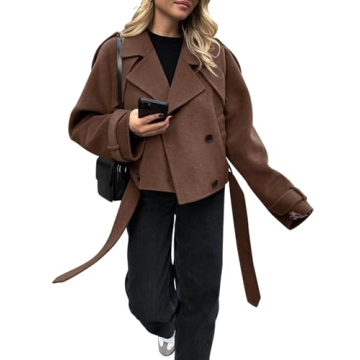 Tankaneo Women's Cropped Pea Coat Double Breasted Overcoat