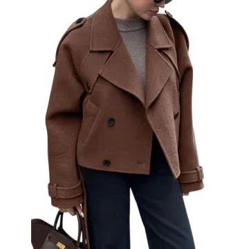 Tankaneo Women's Cropped Pea Coat Double Breasted Overcoat