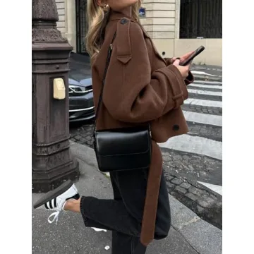 Tankaneo Women's Cropped Pea Coat Double Breasted Overcoat