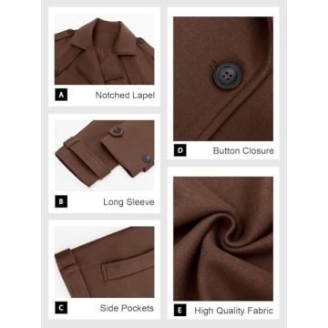 Tankaneo Women's Cropped Pea Coat Double Breasted Overcoat