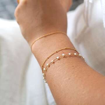 Dainty Satellite Chain Bracelet,Simple Delicate Stacking Satellite Chain Link Bracelets for Women