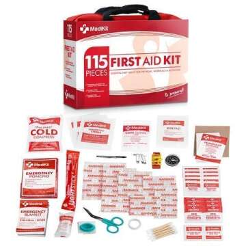 MediKit Deluxe First Aid Kit (115 Items) The Most Essential First Aid Supplies for Home, Sports, Travel, Camping, Office and The Workplace … (Red)
