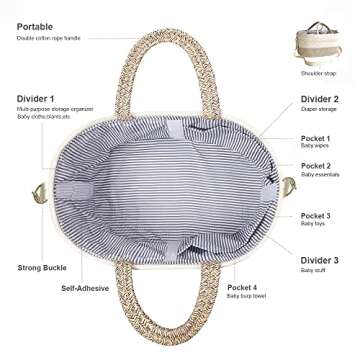 YeaYee Baby Diaper Caddy Organizer, Shoulder Strap Buckle, 4 Inner Pockets Portable Nursery Storage Basket with Detachable Compartments,100% Cotton Woven Bin (Small, Yellow)