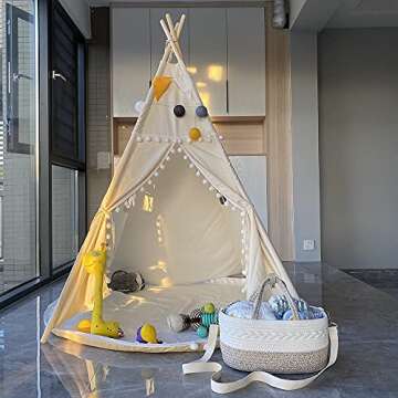 YeaYee Baby Diaper Caddy Organizer, Shoulder Strap Buckle, 4 Inner Pockets Portable Nursery Storage Basket with Detachable Compartments,100% Cotton Woven Bin (Small, Yellow)