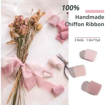 HTVRONT Chiffon Silk Ribbon 1.5" x 7Yd Soft Handmade Fringe Frayed Edged Baby Shower Bridal Bouquets...