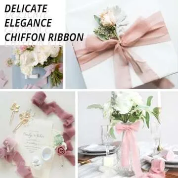 HTVRONT Chiffon Silk Ribbon 1.5" x 7Yd Soft Handmade Fringe Frayed Edged Baby Shower Bridal Bouquets Wedding Invitation Decor (Cream & Pink)